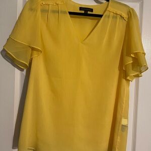 Sheer flutter short sleeve fully lined blouse